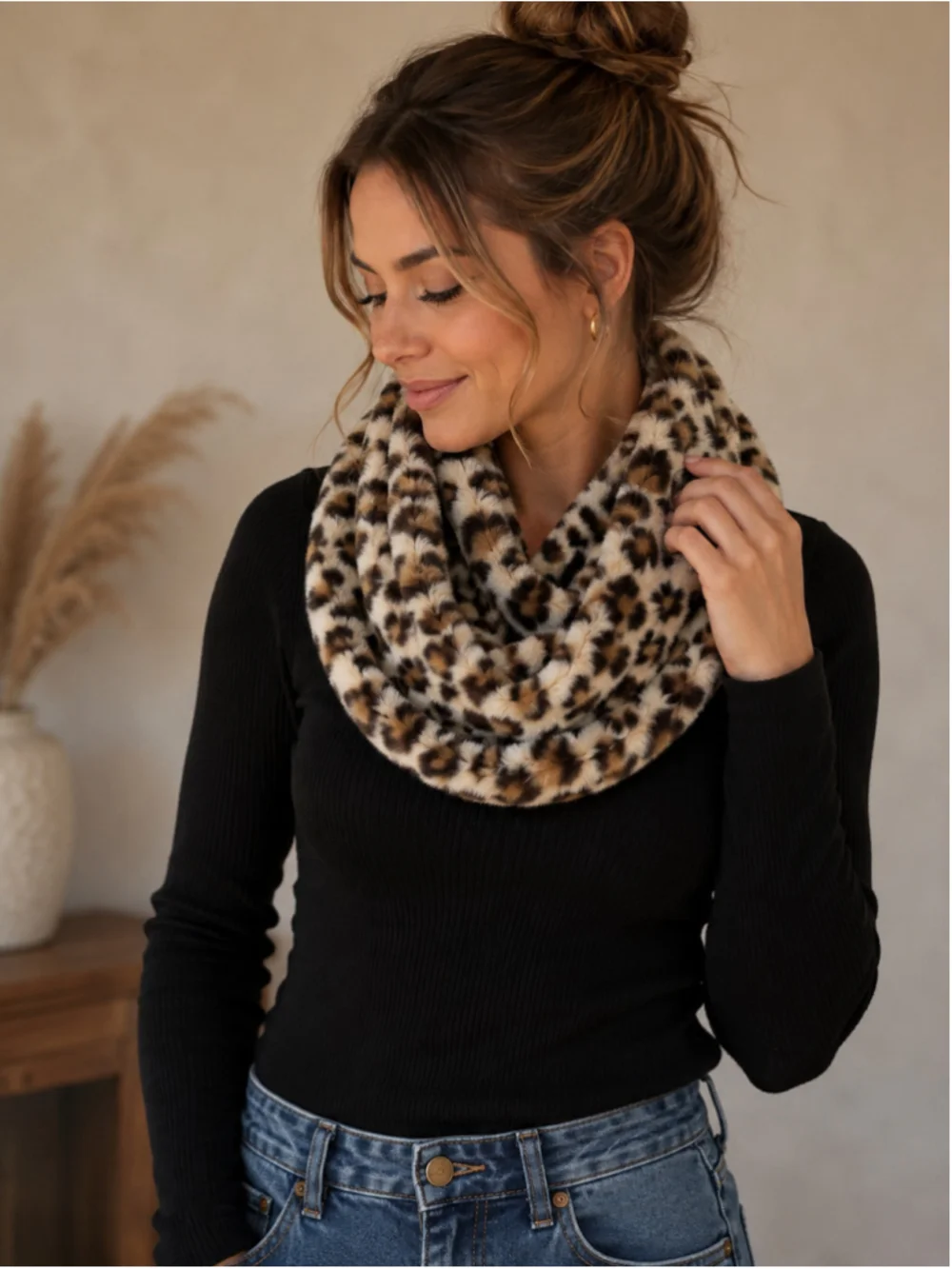 Women's Ann Taylor Leopard Print Faux Fur Infinity Scarf One Size Beige Black
